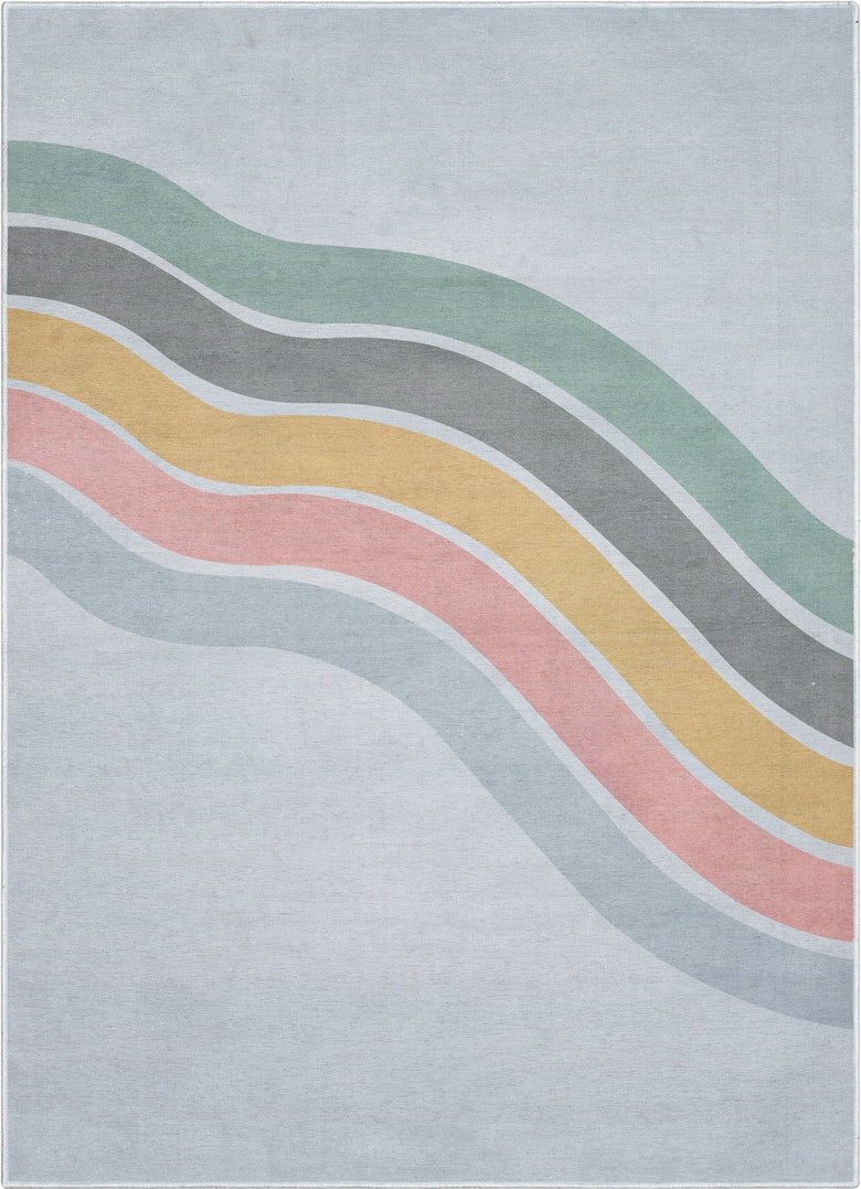 Curved Rainbow Modern Multi Color Flat-Weave Washable Area Rug W-KD-12B