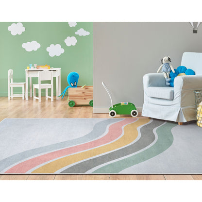 Curved Rainbow Modern Multi Color Flat-Weave Washable Area Rug W-KD-12B