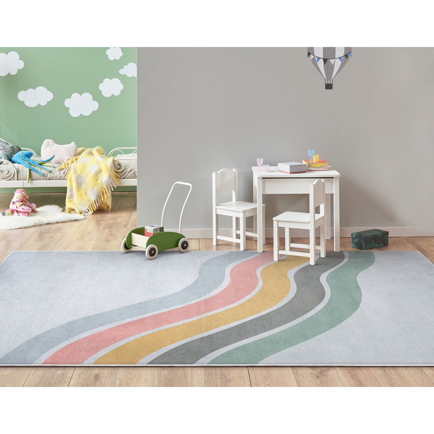 Curved Rainbow Modern Multi Color Flat-Weave Washable Area Rug W-KD-12B