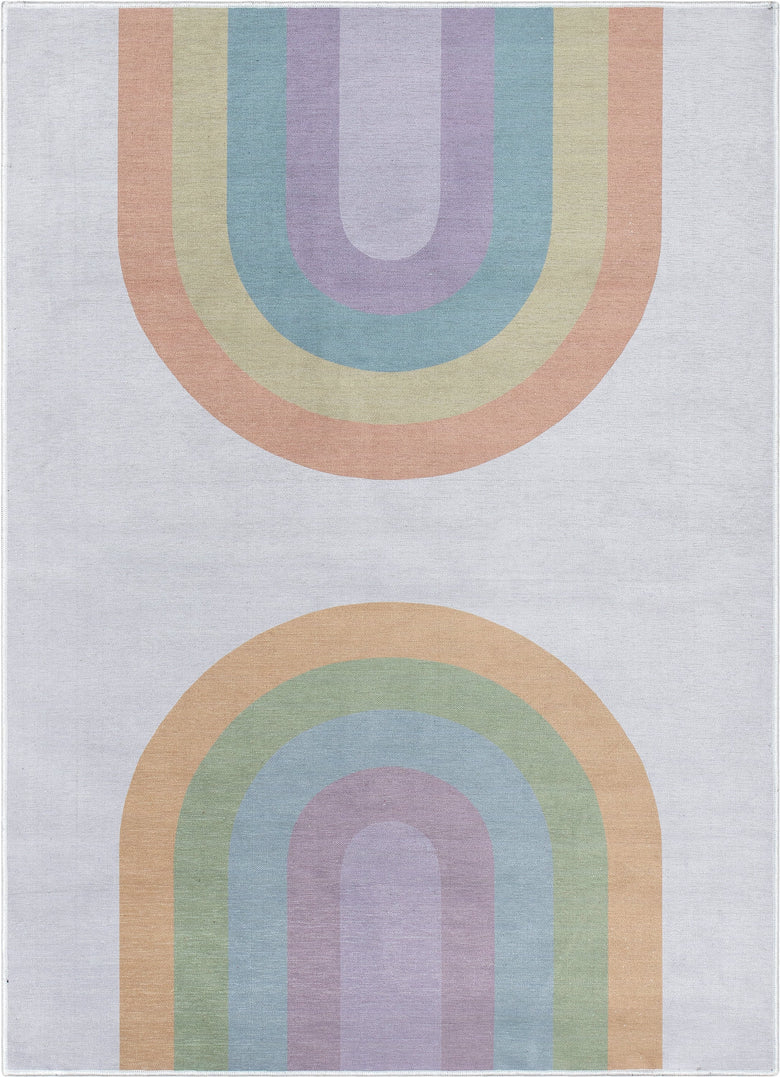 Rainbow Watercolor Modern Multi Color Flat-Weave Washable Area Rug W-KD-13B