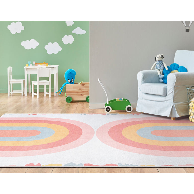 Crescent Rainbow Modern Multi Color Flat-Weave Washable Area Rug W-KD-14A