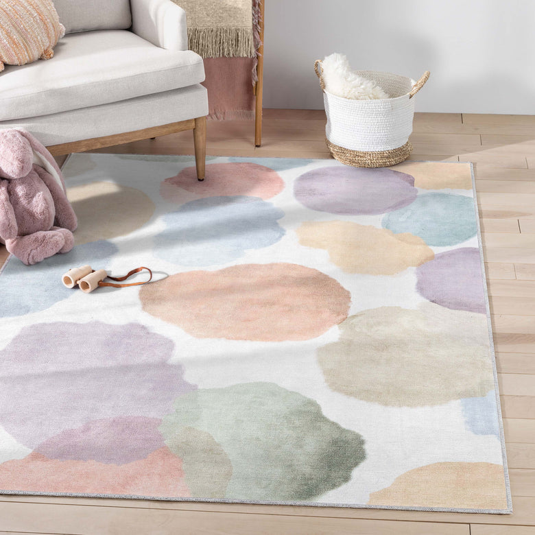 Watercolor Dot Modern Multi Color Flat-Weave Washable Area Rug W-KD-20A