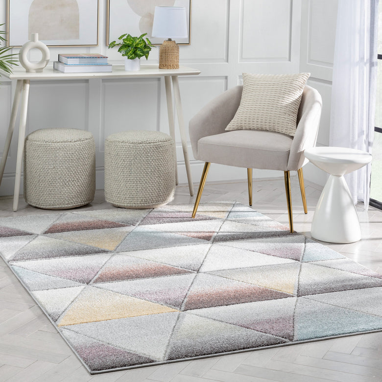 Ely Mid-Century Modern Geometric Triangles Grey Multi 3D Textured Rug WH-147