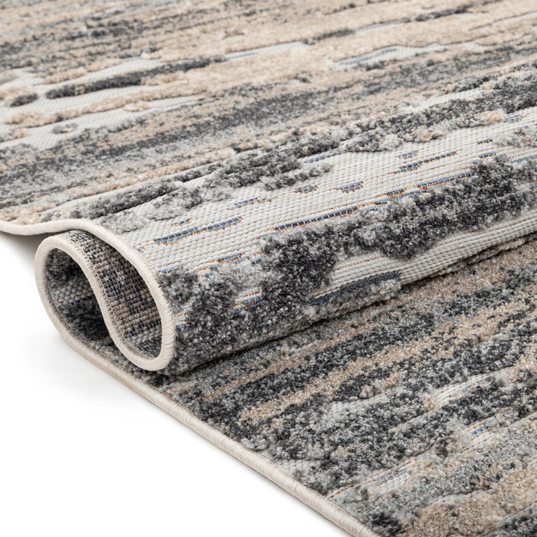 Twilight Abstract Distressed Beige Grey Flatweave High-Low Rug WIL-27