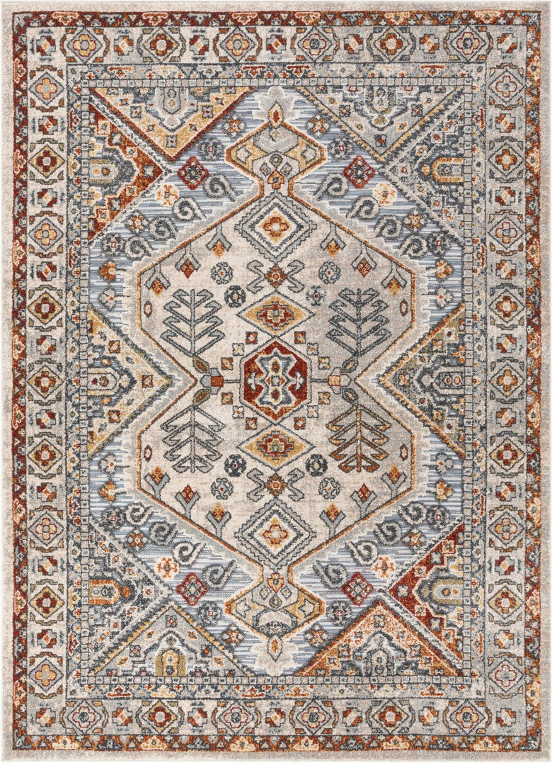 Pavia Traditional Aztec Tribal Ivory-Beige Red Flatweave High-Low Rug WIL-46