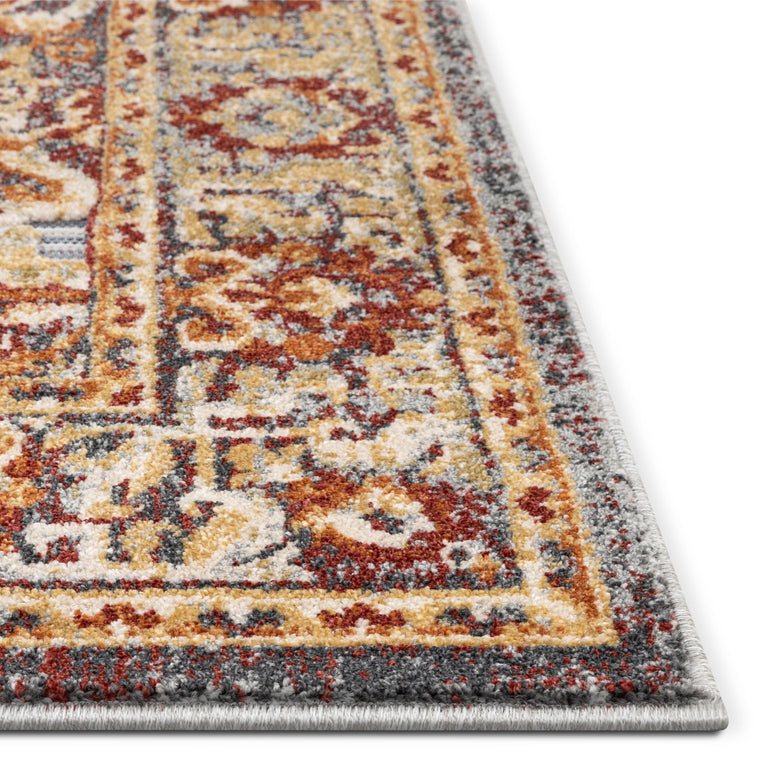 Liliana Transitional Persian Aztec Grey Red Flatweave High-Low Rug WIL-96