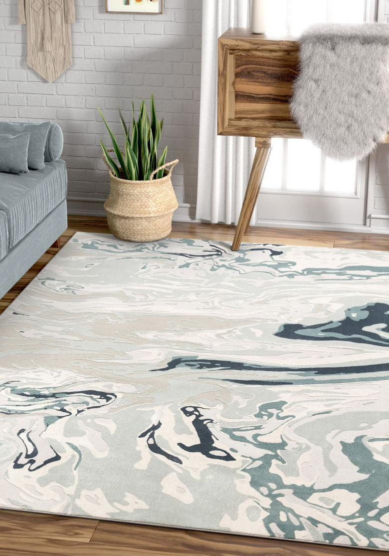 Alden Blue Vintage Abstract Watercolor High-Low Rug WN-66