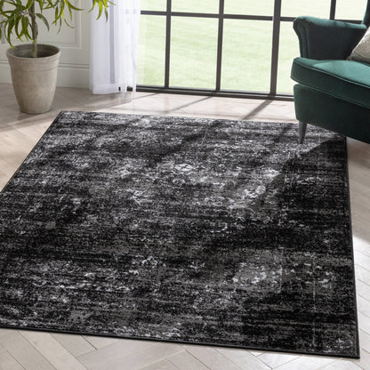 Thiva Vintage Oriental Floral Pattern Black Rug ZAZ-13