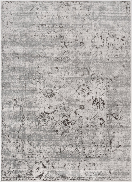 Thiva Vintage Oriental Floral Pattern Grey Rug ZAZ-17