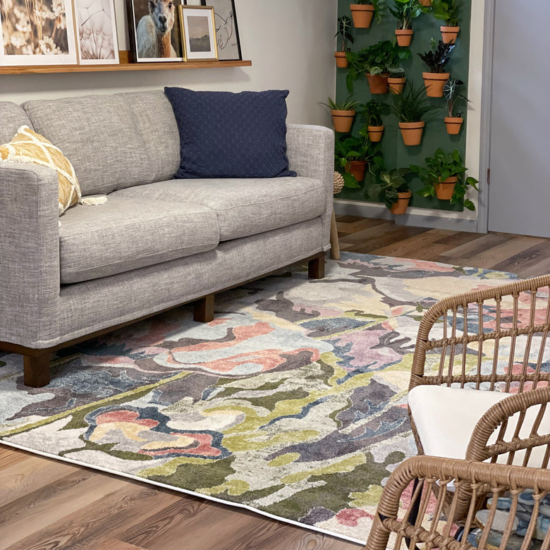 Posy Vintage Floral Blue Blush Rug IVY-34