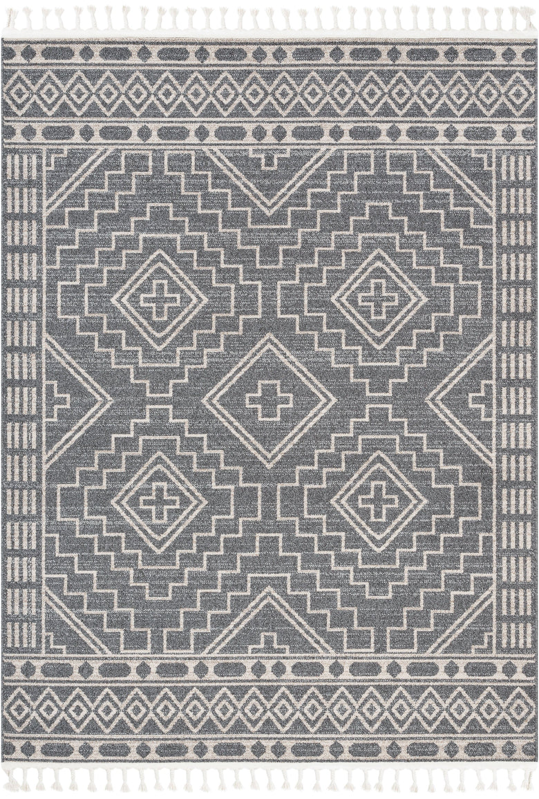 Zafer Tribal Geometric Pattern Charcoal Kilim-Style RugLDL-213