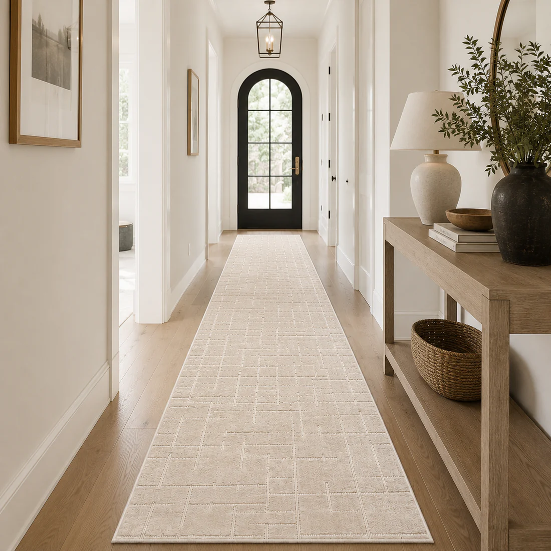Serenity Soft Linen Ivory runner styled in a hallway